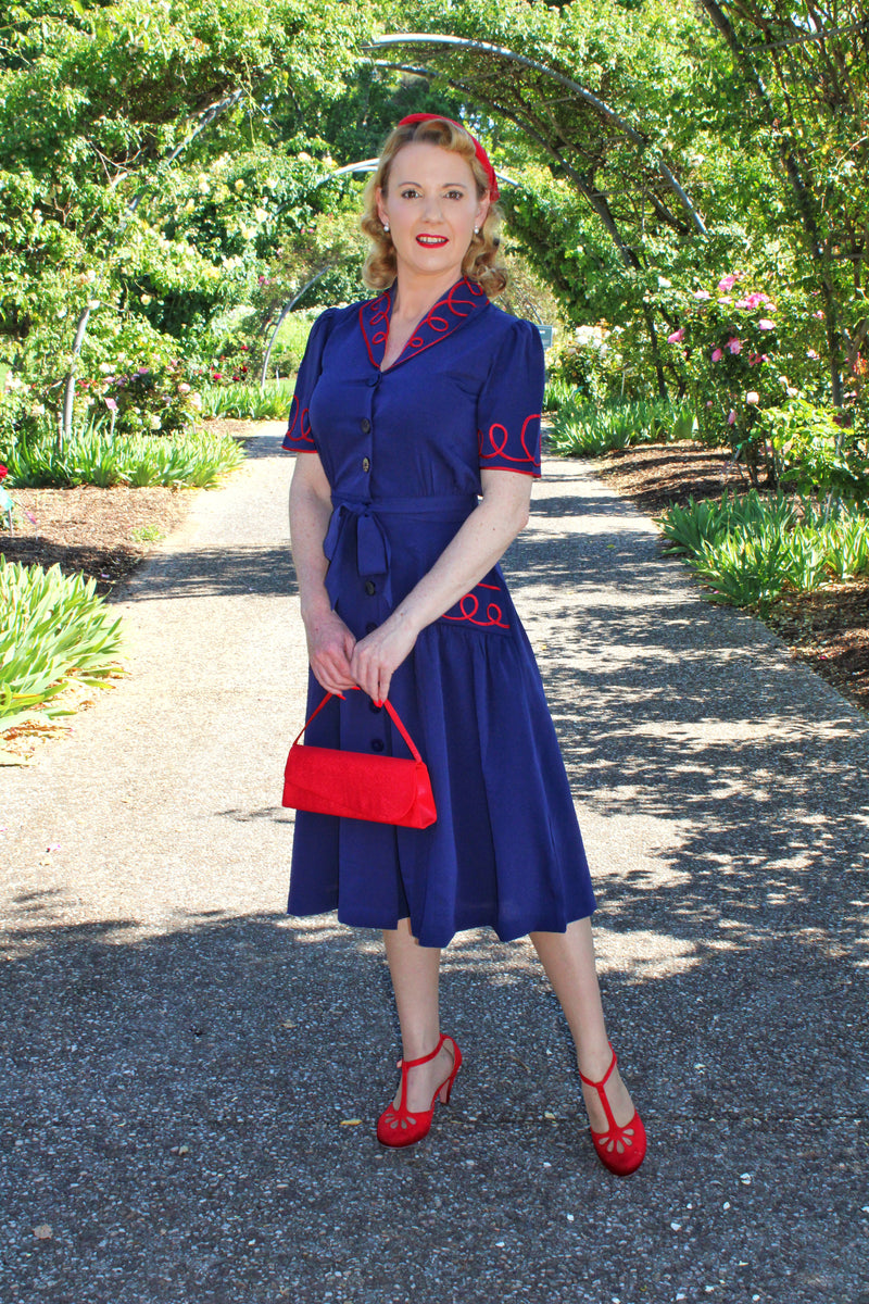 Red and store navy blue outfits