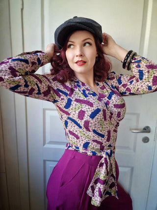 The "Darla" Long Sleeve Wrap Blouse in Confetti Print, True Vintage Style