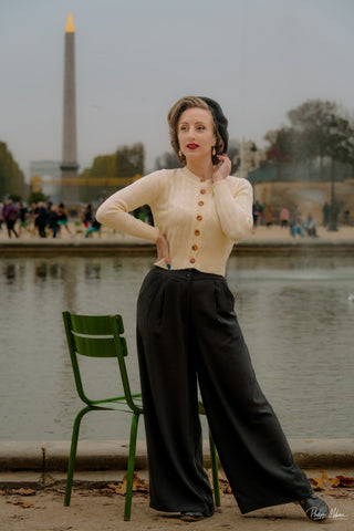 The "Sophia" Palazzo Wide Leg Trousers in Black, Easy To Wear Vintage Inspired Style