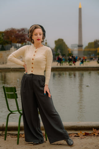 The "Sophia" Palazzo Wide Leg Trousers in Black, Easy To Wear Vintage Inspired Style