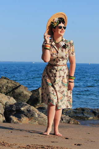 The "Charlene" Shirtwaister Dress in Tahiti Print, True 1940s-50s Vintage Style - CC41, Goodwood Revival, Twinwood Festival, Viva Las Vegas Rockabilly Weekend Rock n Romance Rock n Romance