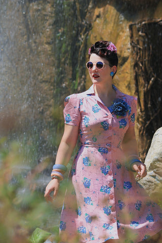 **Sample Sale** The "Charlene" Shirtwaister Dress in Pink Summer Bouquet , True 1940s-50s Vintage Style - CC41, Goodwood Revival, Twinwood Festival, Viva Las Vegas Rockabilly Weekend Rock n Romance Rock n Romance