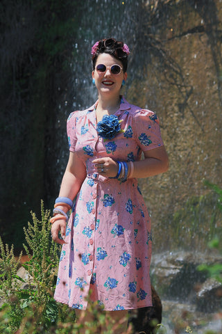 **Sample Sale** The "Charlene" Shirtwaister Dress in Pink Summer Bouquet , True 1940s-50s Vintage Style - CC41, Goodwood Revival, Twinwood Festival, Viva Las Vegas Rockabilly Weekend Rock n Romance Rock n Romance