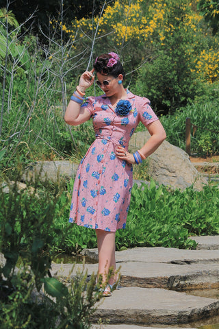 **Sample Sale** The "Charlene" Shirtwaister Dress in Pink Summer Bouquet , True 1940s-50s Vintage Style - CC41, Goodwood Revival, Twinwood Festival, Viva Las Vegas Rockabilly Weekend Rock n Romance Rock n Romance