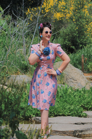 **Sample Sale** The "Charlene" Shirtwaister Dress in Pink Summer Bouquet , True 1940s-50s Vintage Style - CC41, Goodwood Revival, Twinwood Festival, Viva Las Vegas Rockabilly Weekend Rock n Romance Rock n Romance