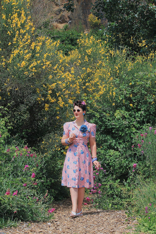 **Sample Sale** The "Charlene" Shirtwaister Dress in Pink Summer Bouquet , True 1940s-50s Vintage Style - CC41, Goodwood Revival, Twinwood Festival, Viva Las Vegas Rockabilly Weekend Rock n Romance Rock n Romance