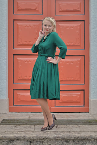 Lucille shirt dress CC41 in Hampton Green , Classic 1940s True Vintage Style