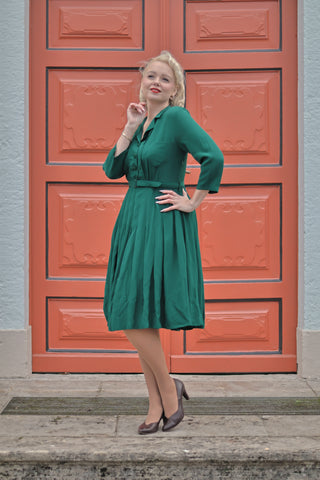 Lucille shirt dress CC41 in Hampton Green , Classic 1940s True Vintage Style