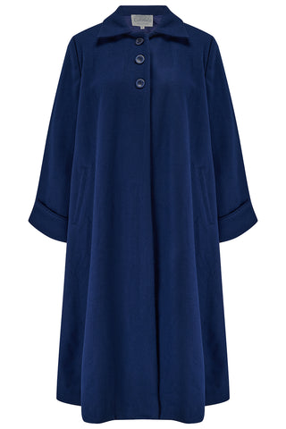 Swing Coat in Navy, Vintage 1940s Cape Style Inspired Over Coat