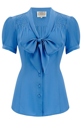 Eva Blouse Short Sleeve in Palace Blue, Authentic & Classic 1940s Vintage Style