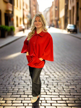 The "Dixie Cape" in Red, 100% Wool With Luxury Satin Lining, Classic Rockabilly Style