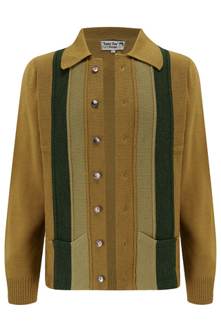 **Pre-Order** The "Arthur" Mens Button Front Knitted Shirt Cardigan With Pockets In Green.. 1950s Vintage Menswear