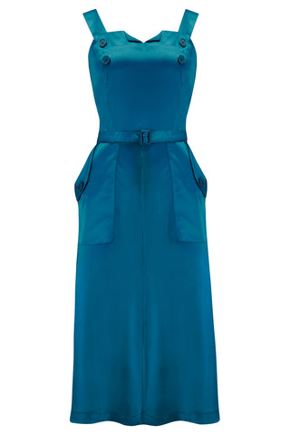 RnR "Luxe" Range.. The "Ayda" 2pc Dress & Detachable Shrug Bolero Set In Super Luxurious Peacock Blue SATIN