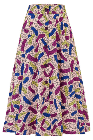 The "Beverly" Button Front Full Circle Skirt with Pockets in Confetti Print, True 1950s Vintage Style