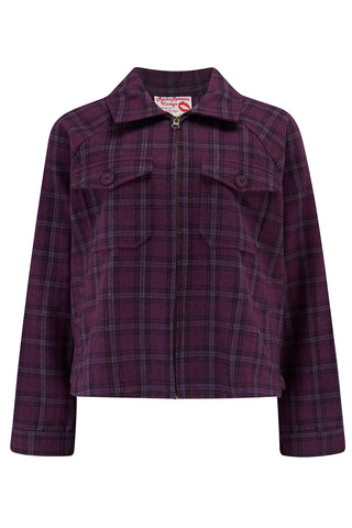 The "Bobby Jacket" in Woven Purple Check Wool With Luxury Satin Lining, Classic Rockabilly Style