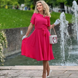 "Cindy" Dress in Raspberry by The Seamstress Of Bloomsbury, Classic 1940s Vintage Inspired Style