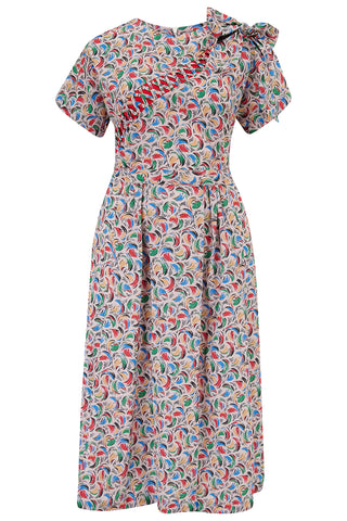 The "Cecilia" Lattice Dress With Detachable Bow in Tutti Frutti, True 1940s Early 50s Vintage Style