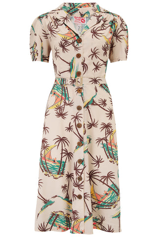 The "Charlene" Shirtwaister Dress in Tahiti Print, True 1940s-50s Vintage Style - CC41, Goodwood Revival, Twinwood Festival, Viva Las Vegas Rockabilly Weekend Rock n Romance Rock n Romance