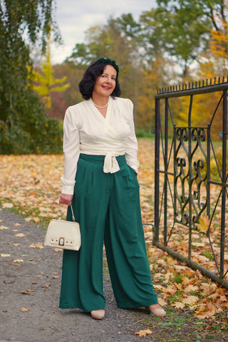 The "Darla" Long Sleeve Wrap Blouse in Antique White, True Vintage Style