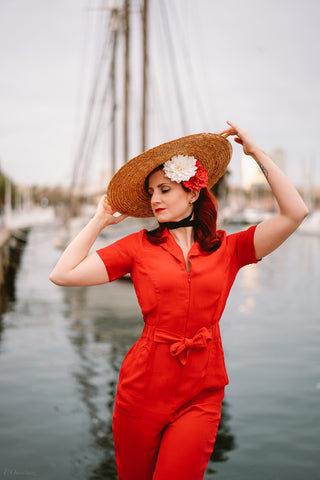 "Lauren" Siren Jump Suit in Solid Red, Classic 1940s Vintage Style