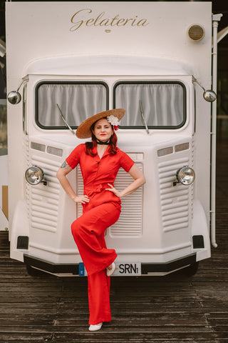 "Lauren" Siren Jump Suit in Solid Red, Classic 1940s Vintage Style