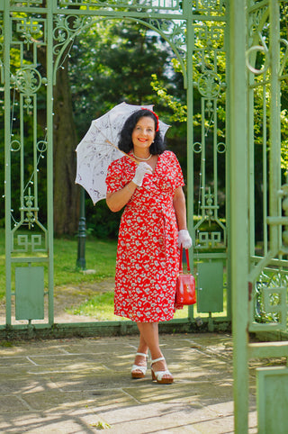 "Peggy" Wrap Dress Pansy Print, Classic 1940s True Vintage Style