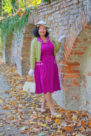 The "Loopy-Lou" Shirtwaister Dress in Plum with Contrast RicRac, True 1950s Vintage Style