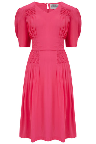 "Daisy" Dress in Raspberry, Classic 1940s True Vintage Style.