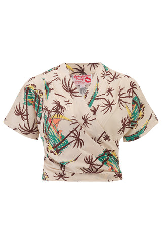 The "Darla" Short Sleeve Wrap Blouse in Tahiti Print, True 1940s-50s Vintage Style - CC41, Goodwood Revival, Twinwood Festival, Viva Las Vegas Rockabilly Weekend Rock n Romance Rock n Romance