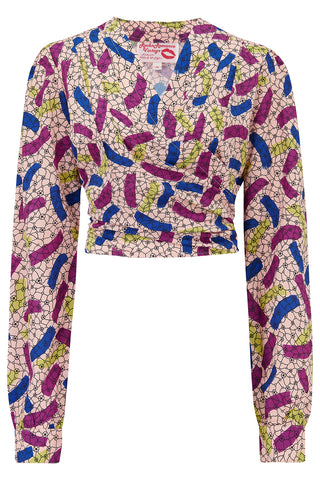 The "Darla" Long Sleeve Wrap Blouse in Confetti Print, True Vintage Style