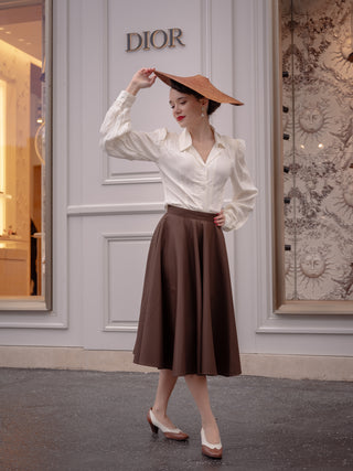 "Sylvia"  Tailored Skirt in Solid Brown , Classic & Authentic 1940s Vintage Inspired Style