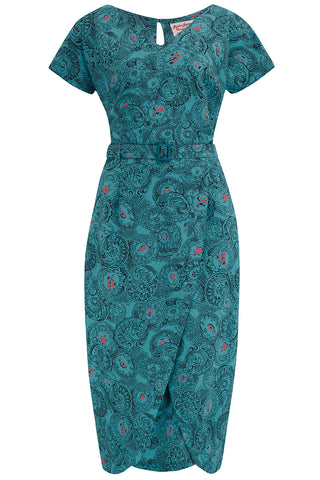 **Sample Sale** The “Dita" V Neck Sheath Dress in Melody Print, True 1950s Vintage Style