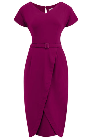 The “Dita" V Neck Sheath Dress in Plum, True19 50s Vintage Style