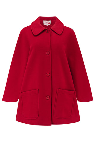 The "Dixie Cape" in Red, 100% Wool With Luxury Satin Lining, Classic Rockabilly Style