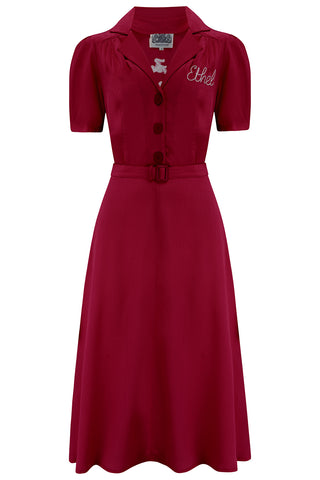 Ethel-49er Dress in Windsor Wine By The Seamstress Of Bloomsbury, Classic 1940s Vintage Inspired Style