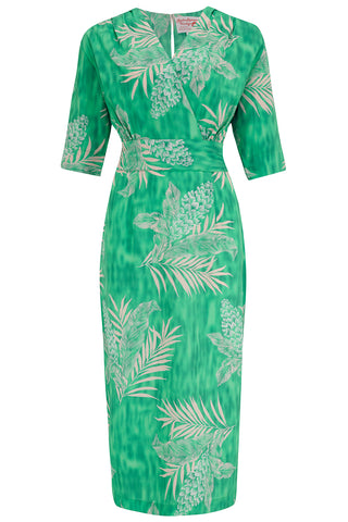 **Sample Sale** The “Evelyn" Wiggle Dress in Emerald Palm Print **End Of Line Item, When Its Gone Its Gone!!**