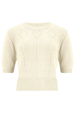 The "Frances" Short Sleeve Pullover Jumper in Cream, Classic 1940s & 50s Vintage Style