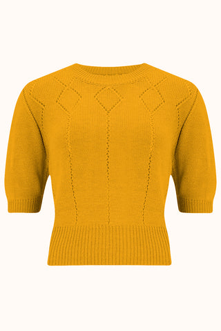 The "Frances" Short Sleeve Pullover Jumper in Sunflower Yellow, Classic 1940s & 50s Vintage Style