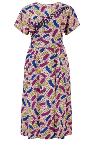 The "Cecilia" Lattice Dress With Detachable Bow in Confetti Print, True 1940s Early 50s Vintage Style