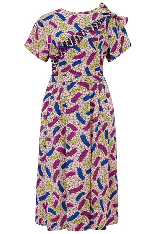 The "Cecilia" Lattice Dress With Detachable Bow in Confetti Print, True 1940s Early 50s Vintage Style