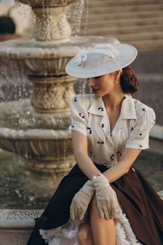 "Grace" Blouse in Cream Doggy Print, Classic 1940s Vintage Style - CC41, Goodwood Revival, Twinwood Festival, Viva Las Vegas Rockabilly Weekend Rock n Romance The Seamstress Of Bloomsbury