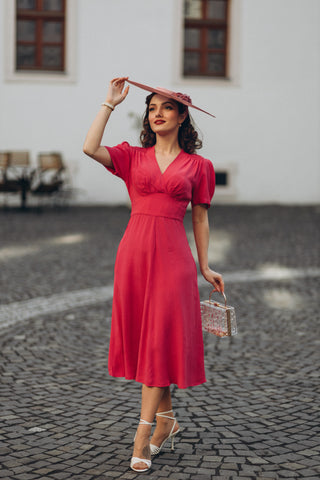 "Dolores" Swing Dress in Raspberry, A Classic 1940s Inspired Vintage Style - CC41, Goodwood Revival, Twinwood Festival, Viva Las Vegas Rockabilly Weekend Rock n Romance The Seamstress Of Bloomsbury