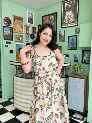 **Sample Sale** The "Suzy Sun Dress" in Tahiti Print, Easy To Wear Tiki Style From The 1940s-50s - CC41, Goodwood Revival, Twinwood Festival, Viva Las Vegas Rockabilly Weekend Rock n Romance Rock n Romance