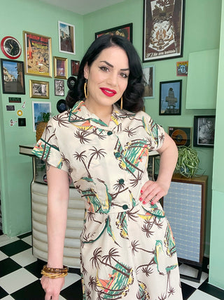 The "Lucille" 2pc Sweetheart Dress & Bolero Set In Tahiti , True Late 1940s - Early 50s Vintage Style - CC41, Goodwood Revival, Twinwood Festival, Viva Las Vegas Rockabilly Weekend Rock n Romance Rock n Romance