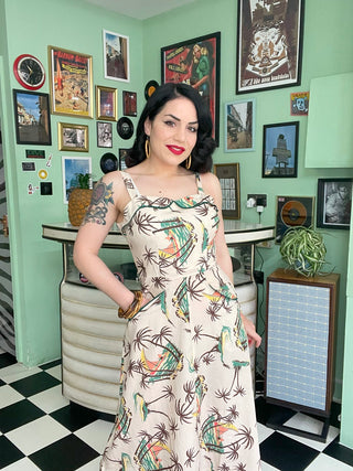 The "Lucille" 2pc Sweetheart Dress & Bolero Set In Tahiti , True Late 1940s - Early 50s Vintage Style - CC41, Goodwood Revival, Twinwood Festival, Viva Las Vegas Rockabilly Weekend Rock n Romance Rock n Romance