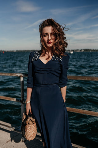 "Veronica" French Navy, A Classic 1940s Inspired Vintage Style By The Seamstress Of Bloomsbury - CC41, Goodwood Revival, Twinwood Festival, Viva Las Vegas Rockabilly Weekend Rock n Romance The Seamstress of Bloomsbury