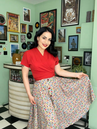 The "Darla" Short Sleeve Wrap Blouse in Red, True Vintage Style - CC41, Goodwood Revival, Twinwood Festival, Viva Las Vegas Rockabilly Weekend Rock n Romance Rock n Romance