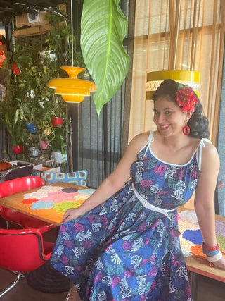 The "Suzy Sun Dress" in Jamboree Print, Easy To Wear Vintage Style From The 50s