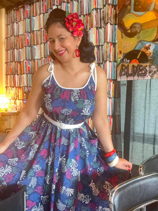 The "Suzy Sun Dress" in Jamboree Print, Easy To Wear Vintage Style From The 50s