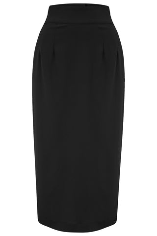 The "Jitterbug" Pencil Skirt with Kick-Pleat in Black, Iconic 1950s Vintage Style